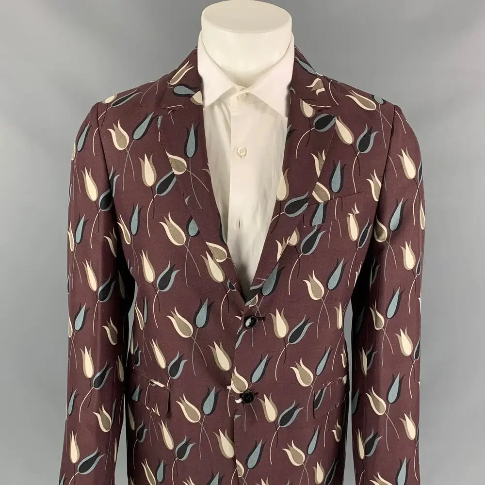 VALENTINO Size 38 Purple & Grey Floral Silk Notch Lapel Sport Coat
